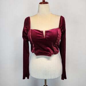 Haute Monde Crop Velour Corset Top Size XL Deep Red Sweetheart V-neck Goth 90s